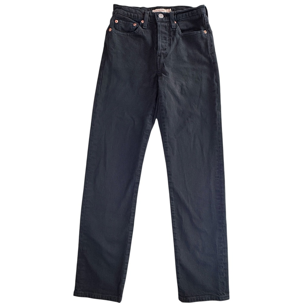 Levi's Wedgie Straight Jeans Women 24 Black‎ High Rise Denim 34964-0023